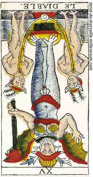 Carta de Tarot de Marsella XV El Diablo invertido en marifranstarot.com