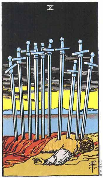 Carta de Tarot de Rider - Waite El Diez de Espadas en marifranstarot.com