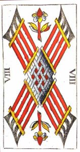 Carta de Tarot de Marsella Pierre Madenié Ocho Bastos en marifranstarot.com