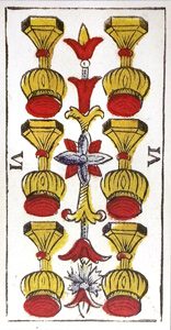 Carta de Tarot de Marsella Pierre Madenié Seis de Copas (invertida) Tarot evolutivo tarot terapéutico en marifranstarot.com